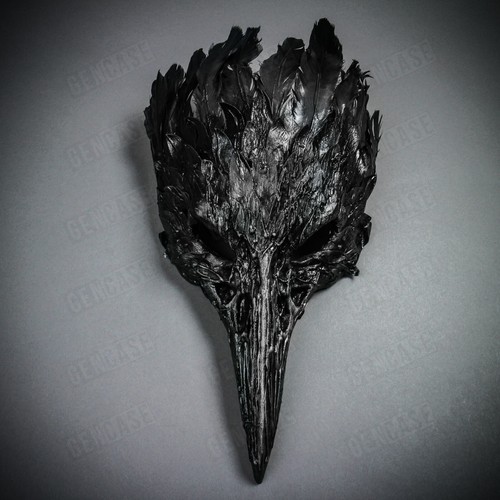 Black Raven Skull Long Nose w/ Feather Wedding Masquerade Prom Party Face Mask - Picture 2 of 7