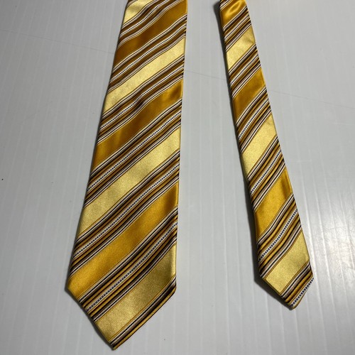 ERMENEGILDO ZEGNA Krawatte Italien Gelbgold Streifen Silber Blau Akzente Seide Baumwolle - Bild 4 von 13