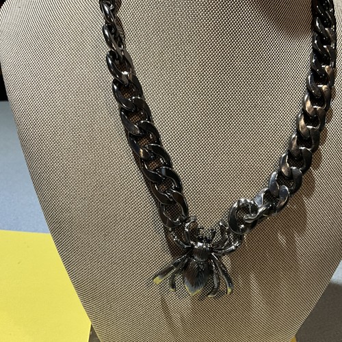 Claires HEAVY  Black tone CURB LINK 1/2" wide CHAIN 17 " W/ Spider Pendant - Bild 9 von 9