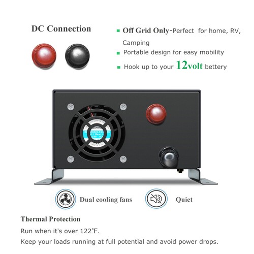 800W Pure Sine Wave Power Inverter 12/24/36/48VDC To AC Off-Grid Remote Control - Picture 4 of 10