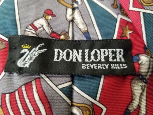 Don Loper Beverly Hills Neuheit amerikanischer Baseball 100 % italienische Seidenkrawatte gebraucht - Bild 3 von 4
