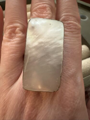 925 STERLING GROSSER RECHTECKIGER PERLMUTT KNÖCHEL RING VERSTELLBAR MODERNIST