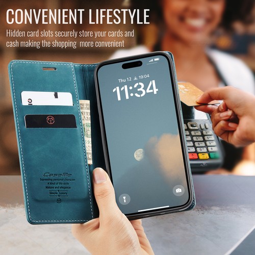 For iPhone 16 15 14 13 12 Pro Max Magnetic Wallet Case Flip Leather Card Cover - Picture 9 of 23