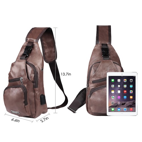 Men's Sling Crossbody Bag Anti-theft Chest Shoulder Messenger Backpack USB Port - Picture 36 of 42