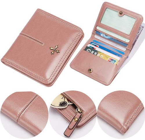 Cartera Pequeña para Mujer Compacta Doble Bolsillo Cuero Cartera Mini Cartera ID Ventana - Imagen 1 de 6