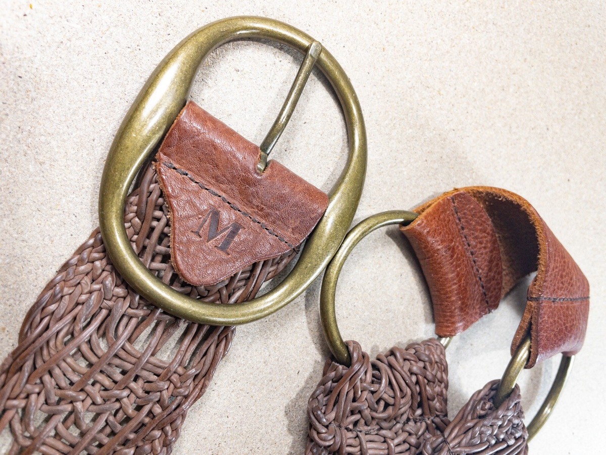 CAbi Brown‎ Woven Leather Belt Women\'s Medium Brass Oval Buckle Boho Festival CAbi Snake Belts for Women | Mercari main image 2