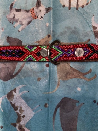 Dog Collar Genuine Leather 12.5" Length Small Breed 100% Colorful Silk Thread - Picture 10 of 12