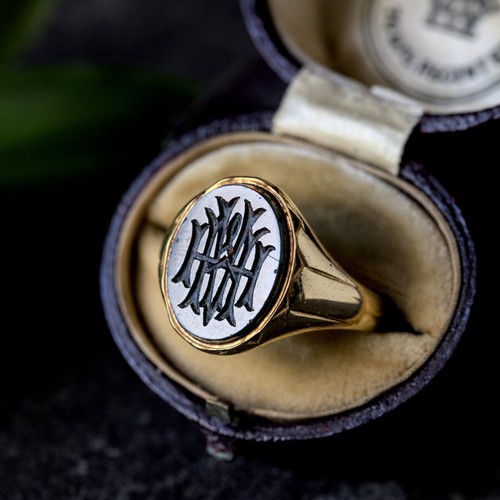 ANTIQUE VICTORIAN ENGLISH 18K GOLD SIGNET PINKY RING MONOGRAM HAM MAH AHM 1872 - Picture 2 of 8