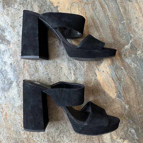BP Karly Platform Sandals Black Suede Leather Women’s Size 10 - Picture 3 of 11