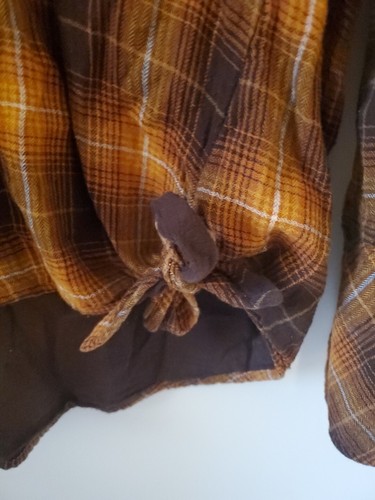 Time And Tru Flannel Shirt Plaid Orange Brown Fit Women’s Large 12-14 - Picture 4 of 8