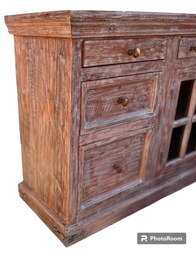 Modern Farmhouse Glass Door Buffet Server Solid Mango Wood Sofa Height Console - Picture 6 of 6