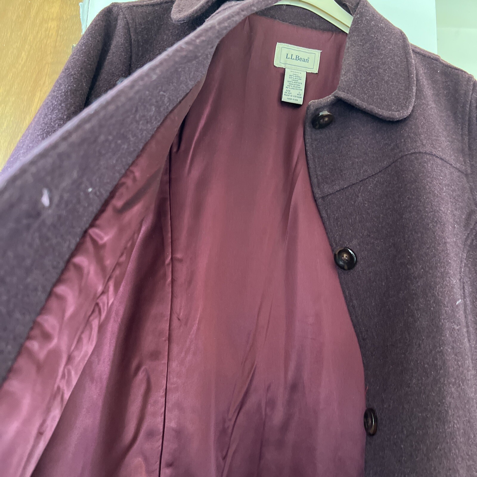 LL Bean Pea Coat Jacket Women’s Maroon Wool Blend… - image 8