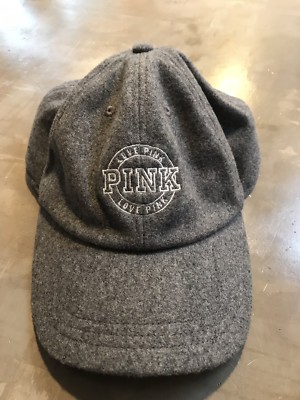 NWT VICTORIA/'S SECRET PINK GRAY WOOL CAP HAT O//S ADJUSTABLE STRAP BASEBALL CAP