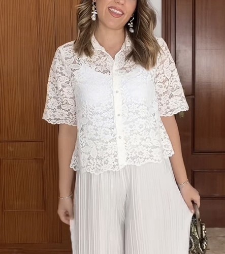 ZARA NWT WOMAN SS24 LACE CROP SHIRT WHITE | 3254/490 - Picture 5 of 17