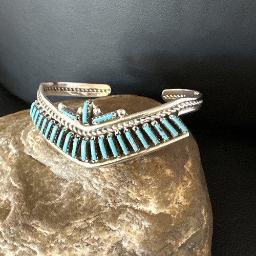 Blau Türkis Nadelspitze Zuni Sterlingsilber Cluster Manschette Armband 15068 - Bild 2 von 12