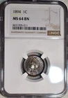 NGC MS-64 BN 1894 Indian Head Cent, Attractively Toned specimen.