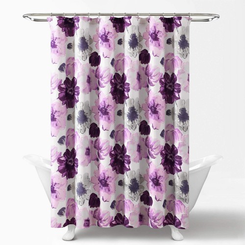 Cortina de Ducha Floral Leah, 72" W x 72" L, Púrpura y Gris - Bonito Espectáculo Púrpura... - Imagen 2 de 8