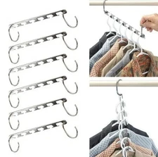 3pcs 15in Space-Saving Metal Hangers with Magic Hook 6-Hole Wardrobe Organizer