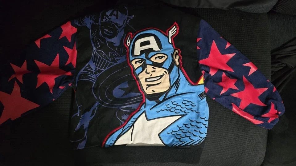 Chaqueta Universitaria Marvel Capitán América Diseño JH Rojo Azul Estrellas Bordado Foto 2 de 4