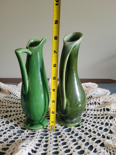 Vtg Lot Of 2 Shawnee Green Ewer Pitcher Vase Footed Vintage MCM Art Deco - Picture 7 of 9