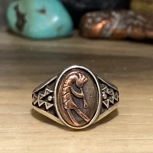 VTG Waldeck Johnson Native Kokopelli Sterling 925 & Copper Ring Sz6.75 AN825-1 M