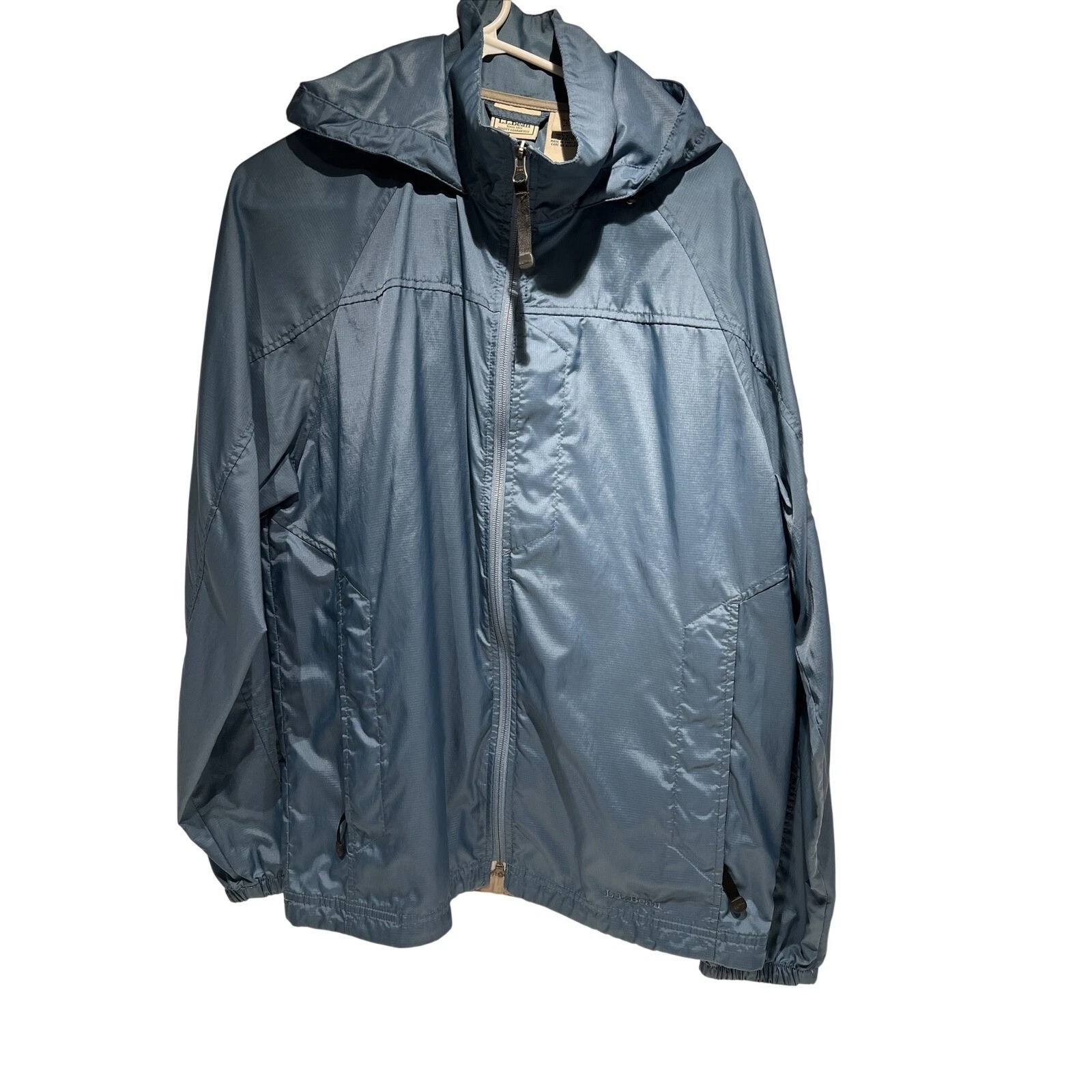 LL Bean Mens Stowaway Windbreaker Rain Jacket Blue Grey Nylon Ripstop S 0AKC5