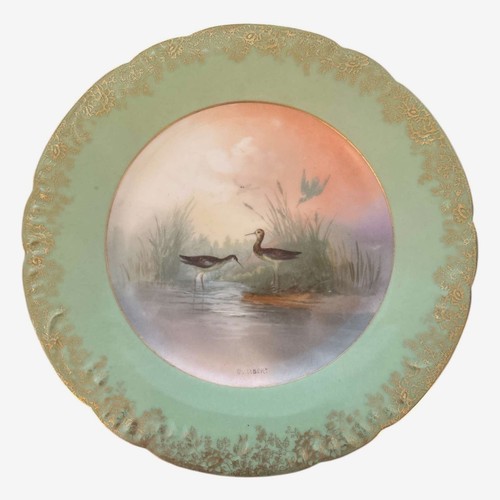 Antique 1925 Set of 6 Limoges Porcelain Bird Plates Signed B. Albert Green Gold - Picture 6 of 9