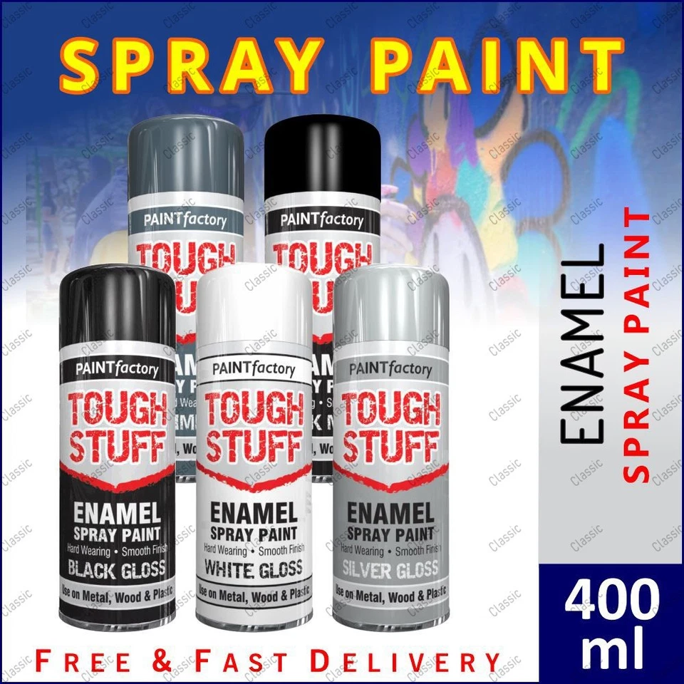 PAINT FACTORY Enamel Spray Paint Aerosol Matt Gloss Satin Primer Metal Wood Plastic 400ml