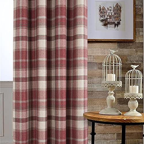 Plaid Curtains 100% Blackout Thermal Drapes for Bedroom Check Woolen Look - Picture 4 of 8