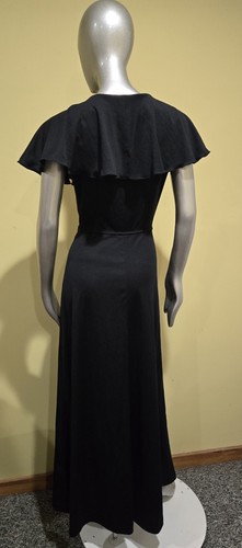 70s Vintage Homemade Solid Black Classy Long Wrapped Around Maxi Dress Small - Picture 4 of 7