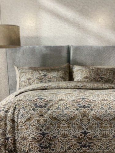 WILLIAM MORRIS England KING Cotton Percale Duvet Set Strawberry Thief Hessian - Picture 2 of 3