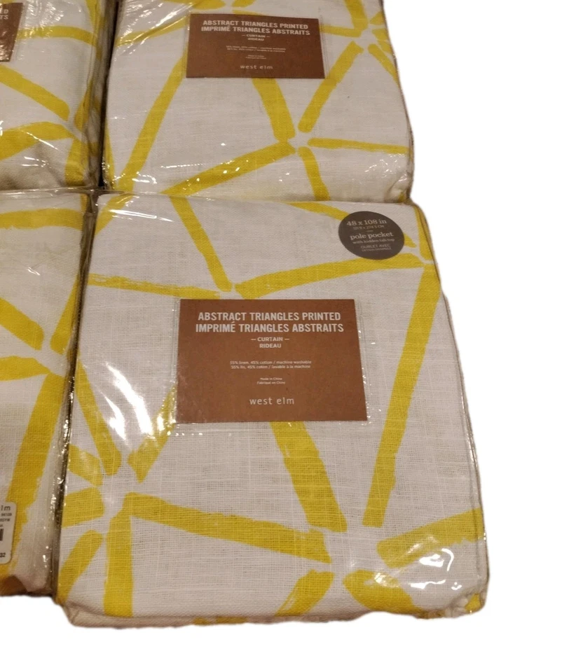 4 West Elm Curtains Abstract Triangles Yellow White Drapery 48x108" Pole Pocket  - Image 4 of 4