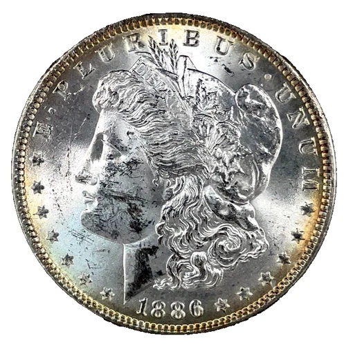 1886 Morgan Dollar BU. Uncirculated Rims Toning 90% Silver $1 US Coin # 2699