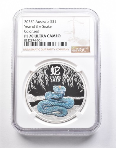 2025 P Australia 1 Dollar Silver Year Of The Snake Colorized PF70 UCAM NGC *5256 - Picture 1 of 3