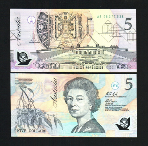 Australia 5 DOLLARS P-50 1992 *AA* Prefix GREEN Serial # Queen POLYMER UNC NOTE - Picture 5 of 5