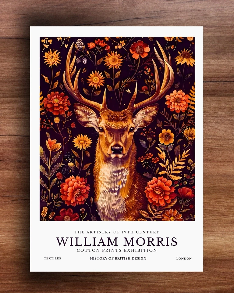 William Morris Vintage Woodland Animal Wall Art Set | Hare, Stag & Fox Prints A4 — 第 3/4 张图片