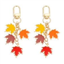 2 Pcs Maple Leaf Cute Keychain Charm with Swivel Clasps, Crimson