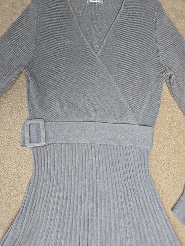 Robbie Bee Signature Women's Belted Sweater Dress Grey L75003 Womens Size PS - Picture 9 of 15