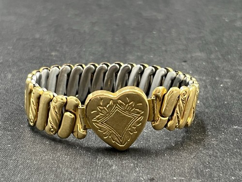Vtg Sweetheart Expansion Bracelet Signed Bellevance & Sons Gold Fill & St Steel