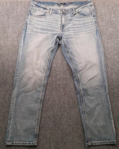 Bke Buckle Jeans Mens 38x32 Nolan Relaxed Straight Leg Medium Wash Whiskers Fade