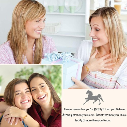 Horse Gifts for Women Dainty 14K Gold Plated Horse Bracelet Initial Letter Horse - Picture 3 of 6