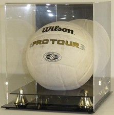DELUXE VOLLEYBALL DISPLAY CASE w/ MIRROR  GOLD RISERS