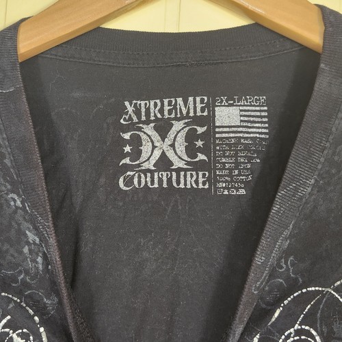 Xtreme Couture By Affliction Men's Black T Shirt 2 XL Skull Front & Back Graphic - Picture 5 of 7