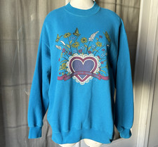 Vintage Sweatshirt Granny butterfly Heart Graphic Print LOVE Womens L