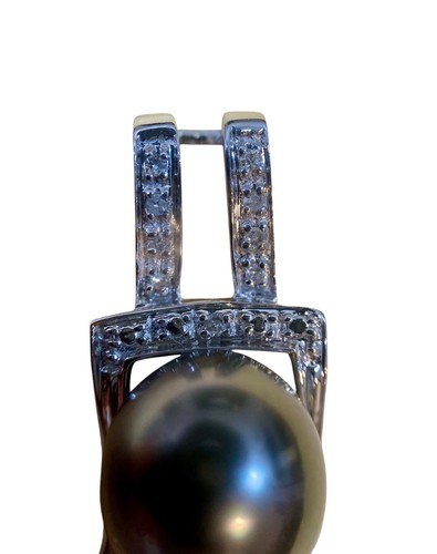 Colgante de oro blanco macizo de 14 k con perlas negras de Tahití y diamantes genuinos de 1 pulgada 3,93 g - Imagen 6 de 10