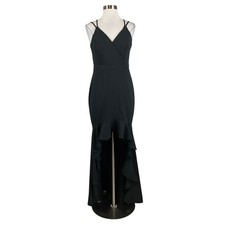 XSCAPE Women's Formal Dress Size 8 Black Crepe Ruffled High Low Evening Gown