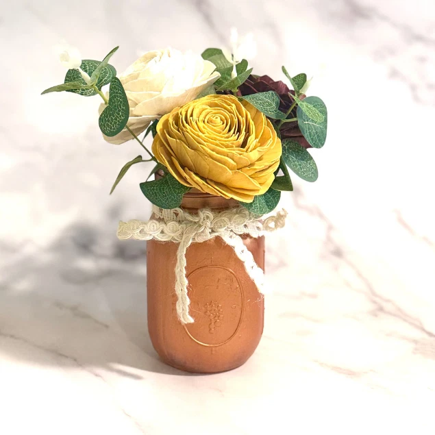 Sola Wood Rustic Rose Flower Centerpiece Gold Mason Jar Arrangement Home Decor - Image 4 of 4