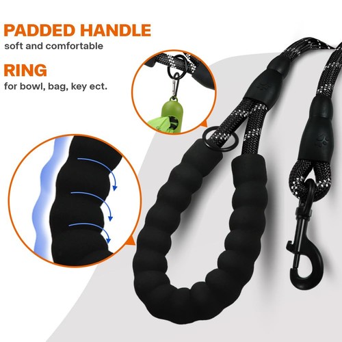 Rope Dog Leash 6 FT with Comfortable Padded Handle, Highly Reflective Threads... - Picture 4 of 8