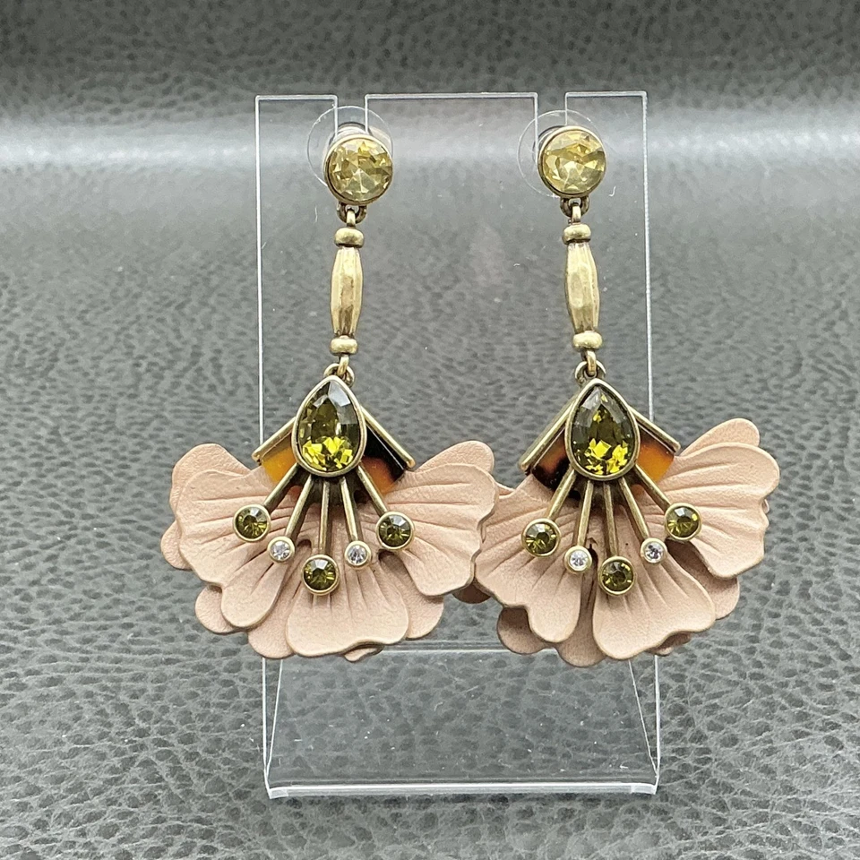 Stella & Dot заявление капли серьги румяна розовый вентилятор зеленый кристалл золотой тон - Изображение 2 из 4