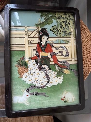 Early 20th Century Chinese Reverse Glass Portrait Vintage Chang’e, Moon Goddess - Picture 11 of 11